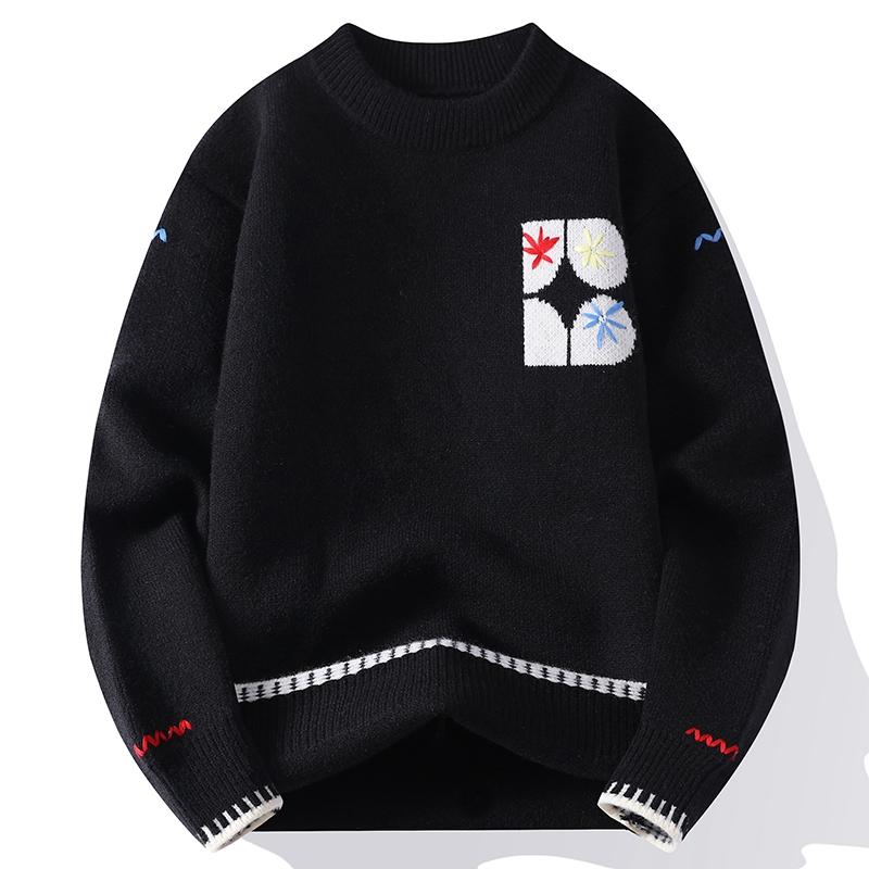 Color Block Geometric Korean Style Sweater Autumn and Winter Long-sleeved Sweater Top
