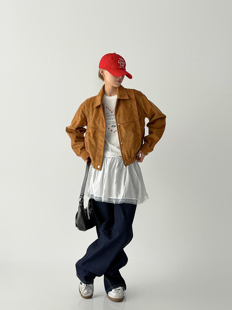 The Green Lab Faux Velvet Suede Blouson Jacket [Dark Beige]