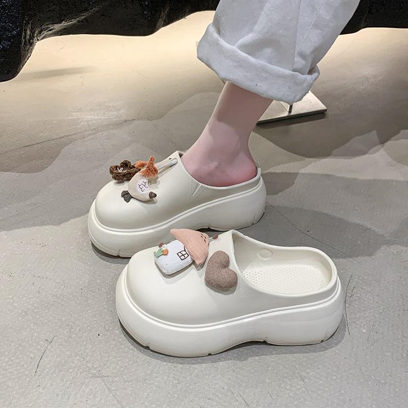Cartoon cute bag head sandals women's outer wear spring and summer new non-slip one-pedal small flower beach thick bottom mop
