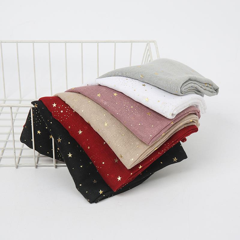 Stamping Stars Hijab Shawl Women Thin Breathe Soft Cotton Scarf Golden Shiny Luxury Designers Scarf Muslim Fashion Wraps