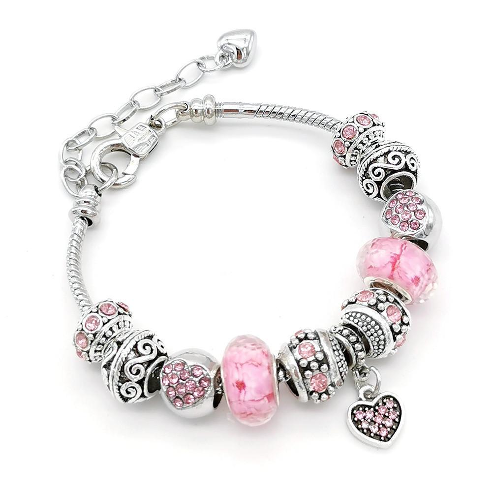 Summer Love Charm Armband Damen Armband Rosa Kristall Großes Loch Armband Schmuck Rose Anhänger Perlen Pop Armband