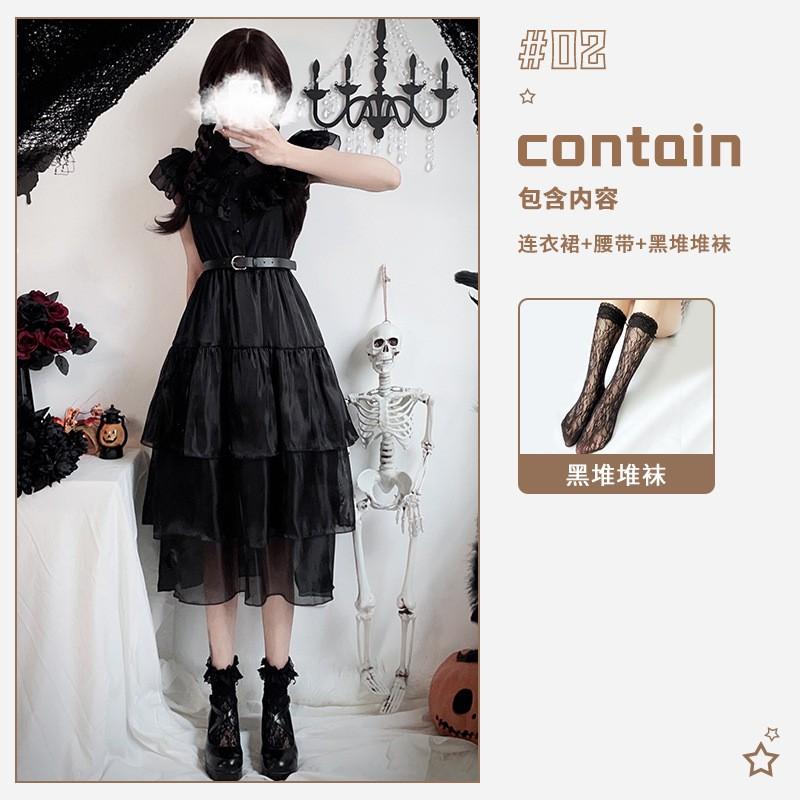 Halloween Gothic Adams Family Wednesday Cosplay Dress Vampire Bride Black Women