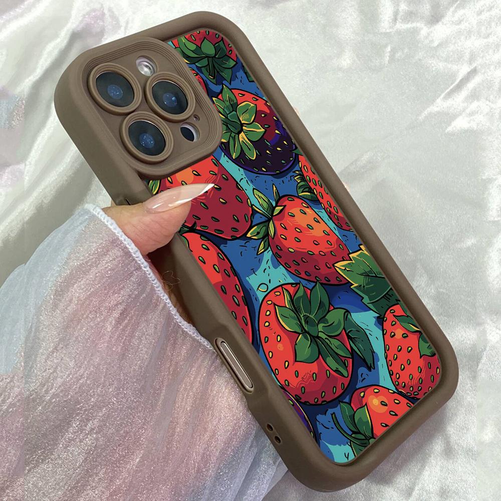 

JT103 Bright Cheerful Strawberry for iPhone 17 16 15 14 Pro Max Samsung S26 S25 S24 Ultra A17 A16 A07 A56 A06 Xiaomi 15T Redmi 14C 15c Soft TPU Case Redmi 15C 4G/5G(171.6) коричневий
