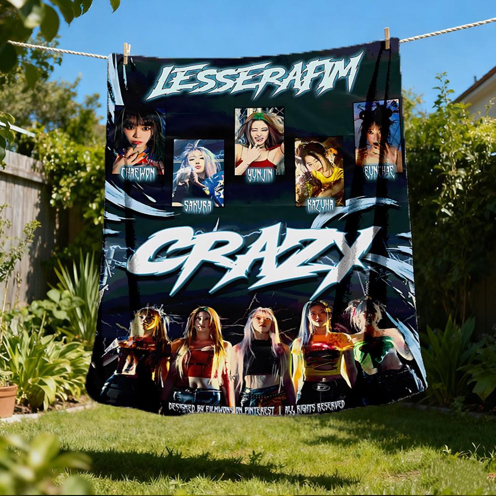1pc Lesserafim crazy Band Outdoor Flannel Blanket, Cozy & Warm Soft Te Playful Design, Napping Camping,