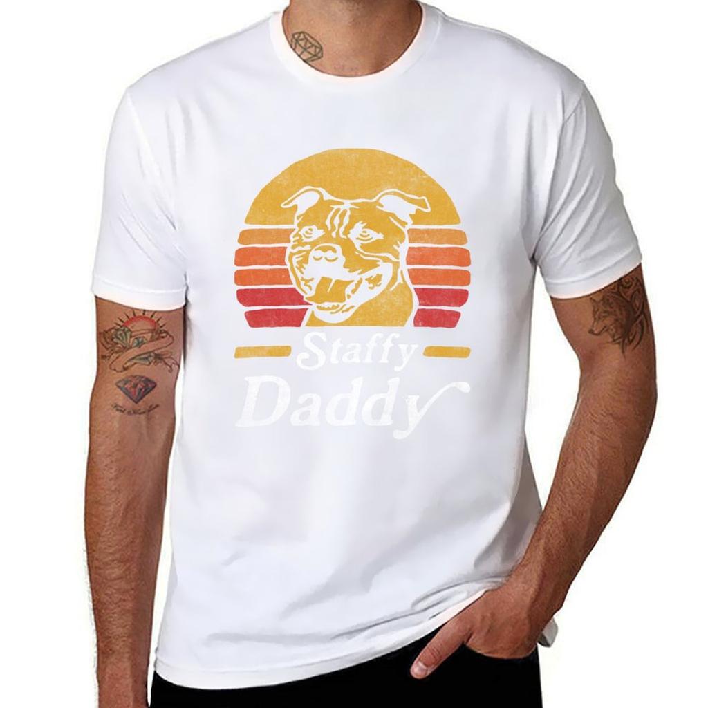 Retro Vintage Staffy Daddy Tshirt Minimalist Plain Crew Neck Tshirt