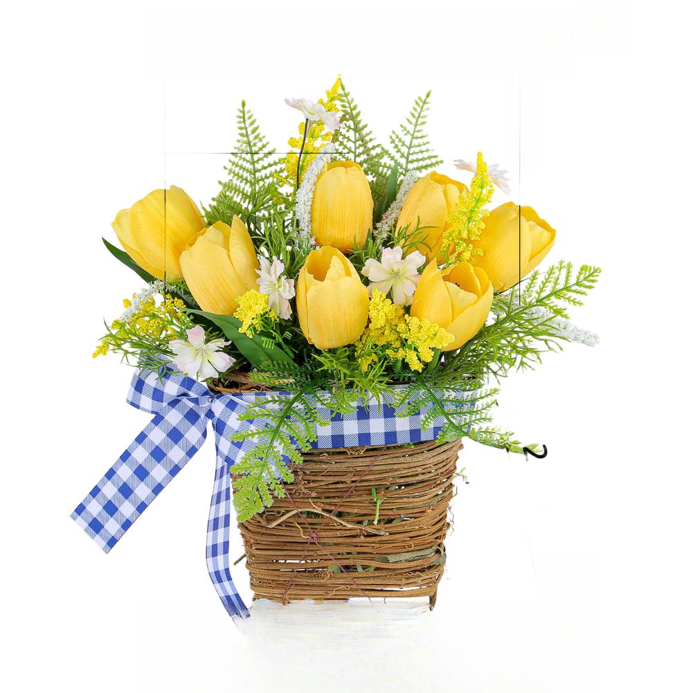 

Artificial Silk Flower Basket Artificial Flower Silk Home Decor Yellow Tulip Flower Basket Lifelike Blooms Lightweight 295g China Mainland