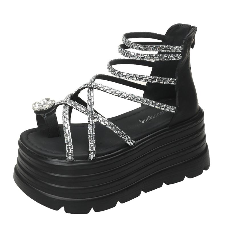 Fashion Summer Crystal Sandals 8CM Wedge Heels Sneakers New Women Beach Flip Flop High Platform Casual Breathable Walking Shoes