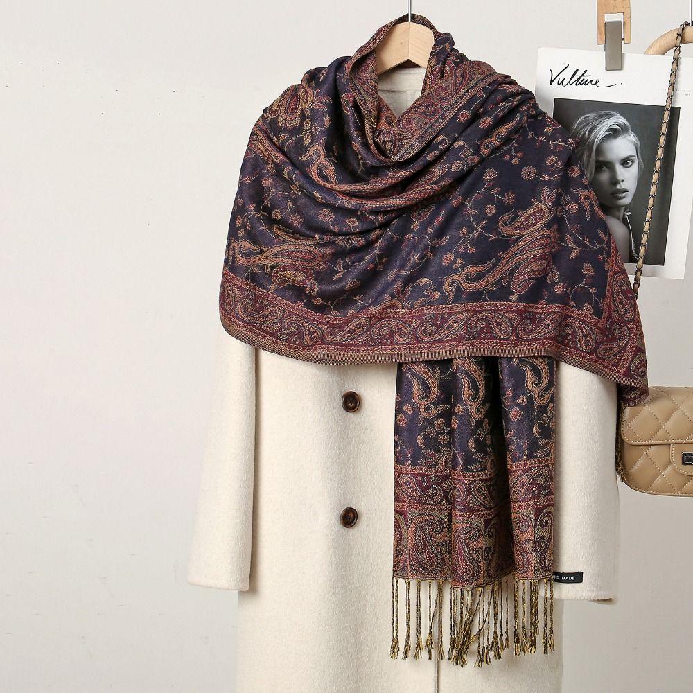 Printed Tassel Blanket Shawl Pashmina Cashmere Shawl Vintage Headscarf  Women