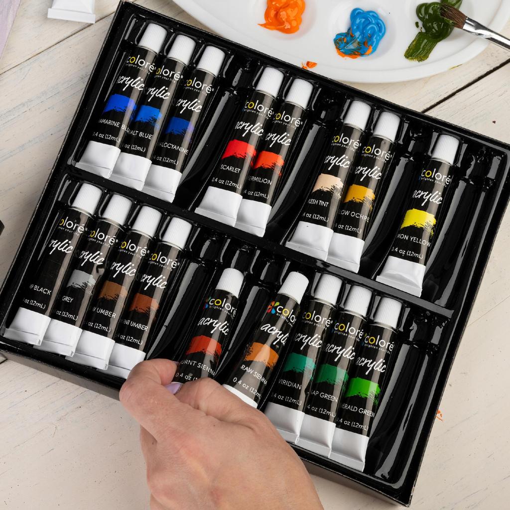 Farby Akrylowe W Tubce Profesjonalne Komplet Zestaw Naj Kolory 24 X 12Ml