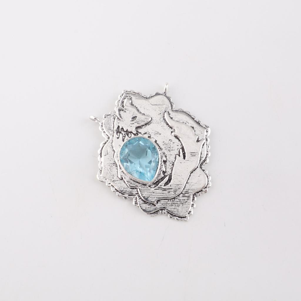 Sky Blue Topaz Gemstone 925 Sterling Silver Jewelry Women Pendant 1.29" For Gift CP-32-3