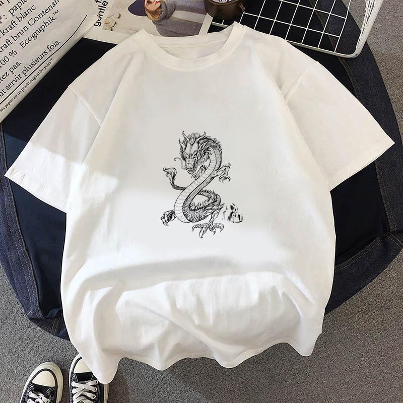 Fashion Dragon Printing Women Aesthetic T-Shirt Tops Summer Graphic Casual T-Shirt Women New Style White Women's Clothes