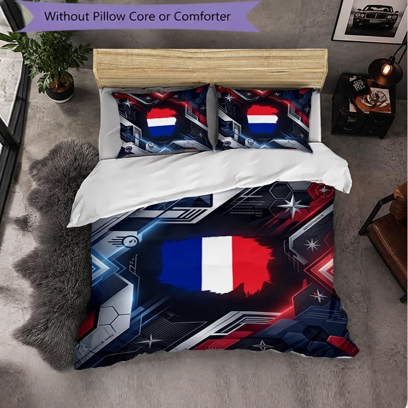 France Football Pattern 3 Pieces Bedding Set Soft Microfiber Duvet Cover with Pillow Cases for Bedroom