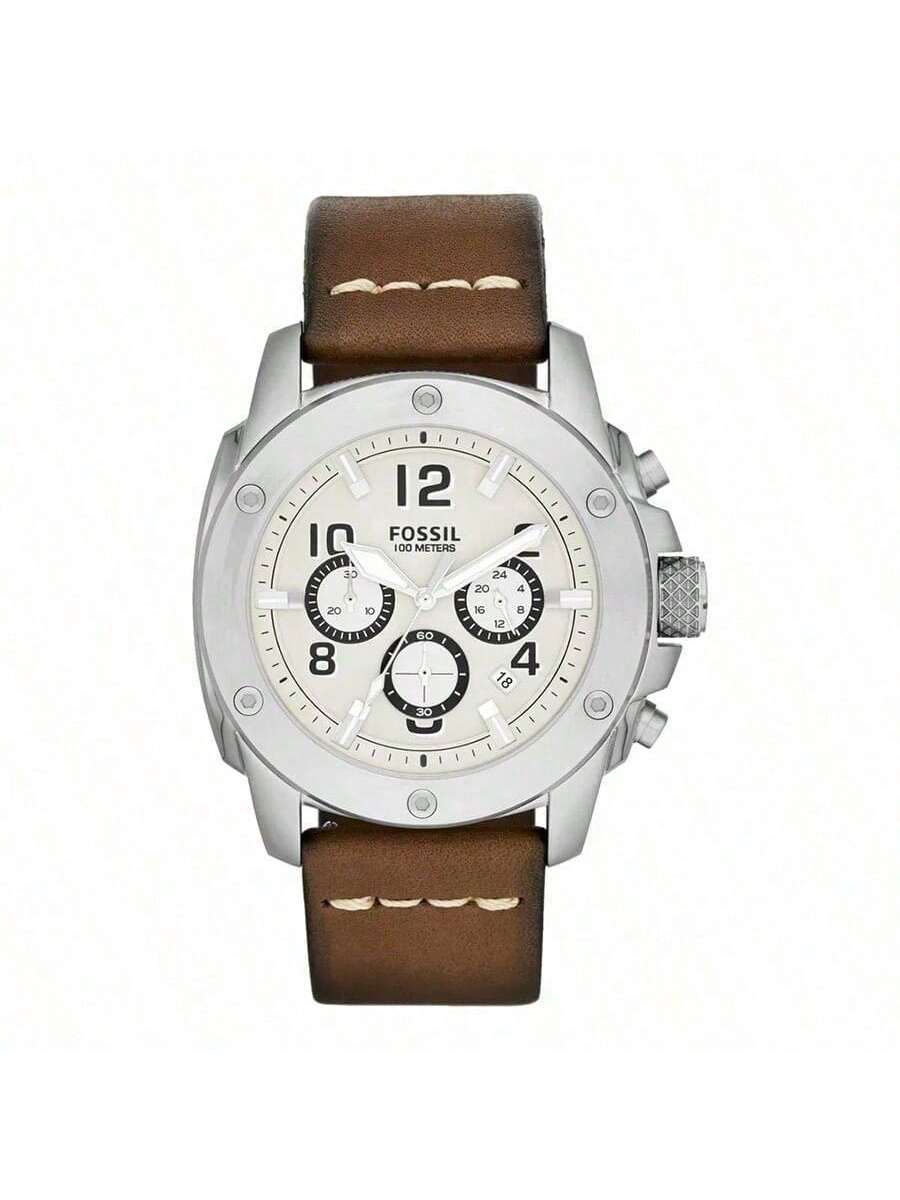 

Мужские кварцевые часы Fossil с кожаным ремешком, 3 стрелки, корпус из нержавеющей стали и устойчивое к царапинам стекло (FS4929) коричневый