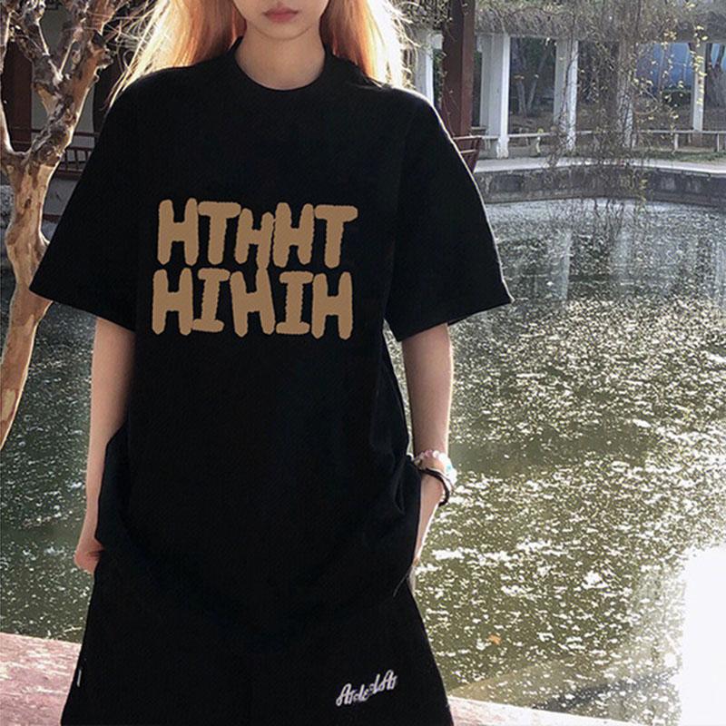 

Women Summer Fashion Short Sleeve O Neck Letter Printed Oversize Pullover Cotton T Shirt Top M