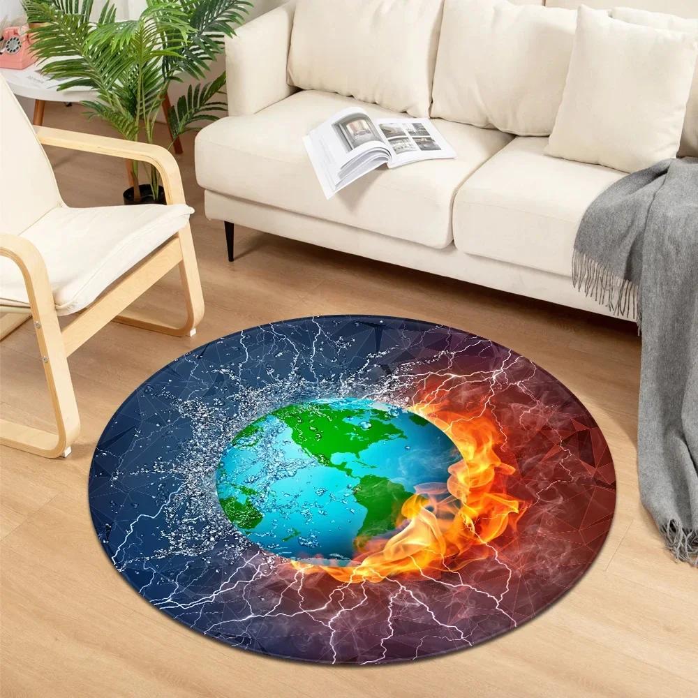 Crystal Velvet Water Fire Round Rug, CD Record Print Non Slip Floor Mat for Living Room, Bedroom, Home Decor, Circle Area Rug