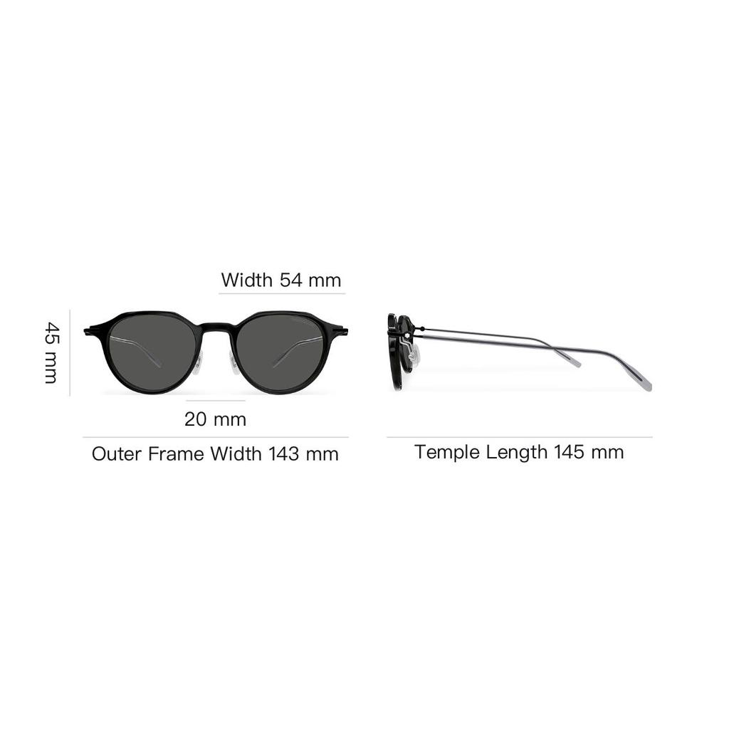 Montblanc Round Sunglasses With Thin Mirrored Legs Unisex Sunglasses Black MB0355S
