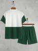 Summer 2025 new men's casual sportswear set 3D digital printed round-neck short-sleeved color block T-shirt and shorts