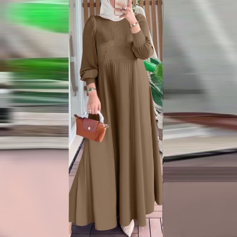 

ZANZEA Женское повседневное платье с круглым вырезом и длинным рукавом 5XL коричневый