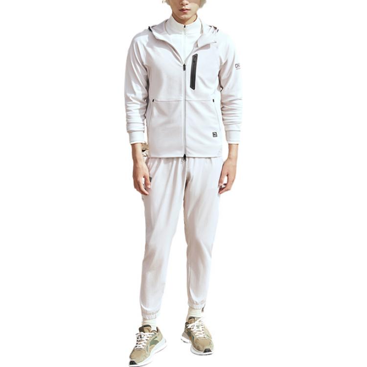 Anta Solid Color Logo Print Breathable Zip-Up Hooded Jacket Men Jackets Gray 152230715-1