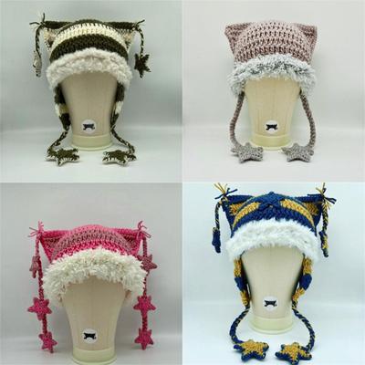 Cat Ear Devil Hat Women Autumn And Winter Knitted Colorful Winter Knitted Hats Cool Photo Prop Y2K-GIRL