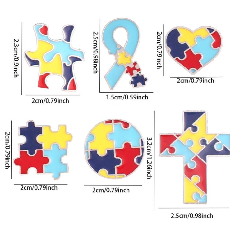 6 Pcs/Set Autism Awareness Pins Enamel Pins Autism Puzzle Brooches for DIY Hats