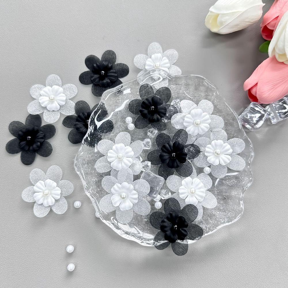 30PCS Handmade Organza Flowers Applique Pearls Clothes Patches  for Clothes Bag Hair Clips