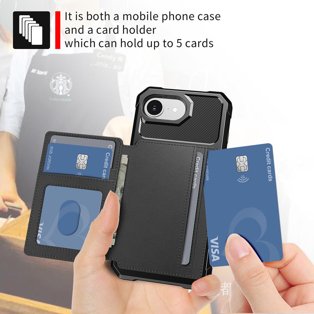 For iPhone 16e Case with Card Holder PU Leather+TPU Phone Back Cover