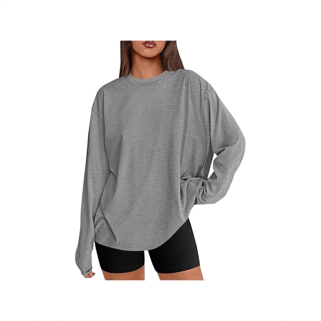New Solid-color Long-sleeved Round-neck T-shirt A Loose and Casual Women's Top Is A Versatile Base Layer for Spring and Autumn