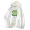 Unisex Hoodie Solid Color Frog Pattern Autumn Winter Korean Style Warm Sweatshirt for Daily Wear