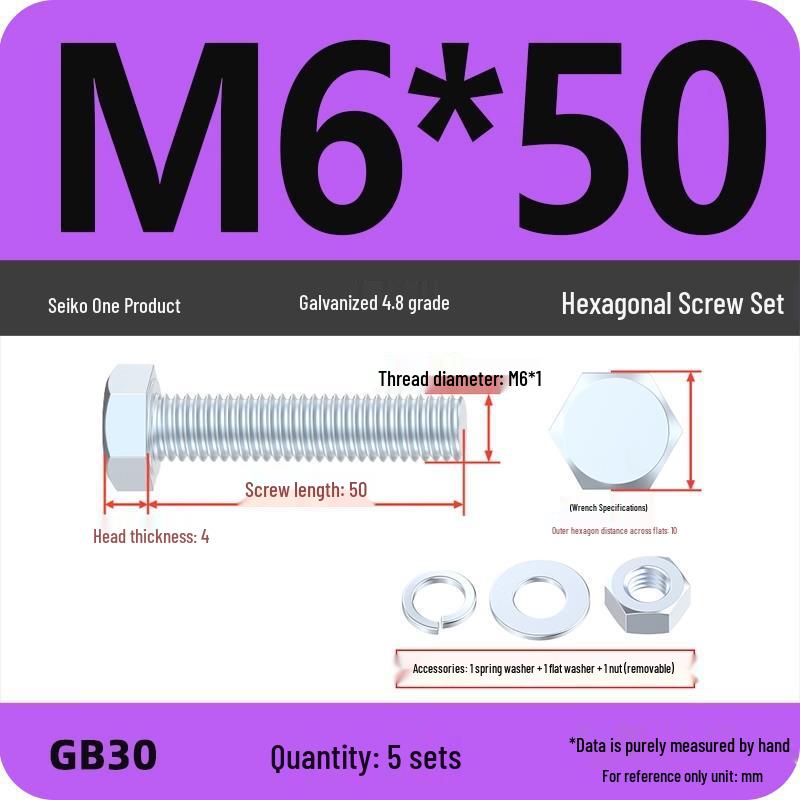 4.8 Grade Galvanized Hex Bolt and Nut Set M4-M30
