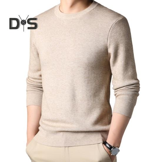 

Мужской свитер осень-зима с круглым вырезом и длинным рукавом, вязаный мягкий, теплый, облегающий, деловой, эластичный, однотонный, не садится, мужской повседневный свитер L верблюд