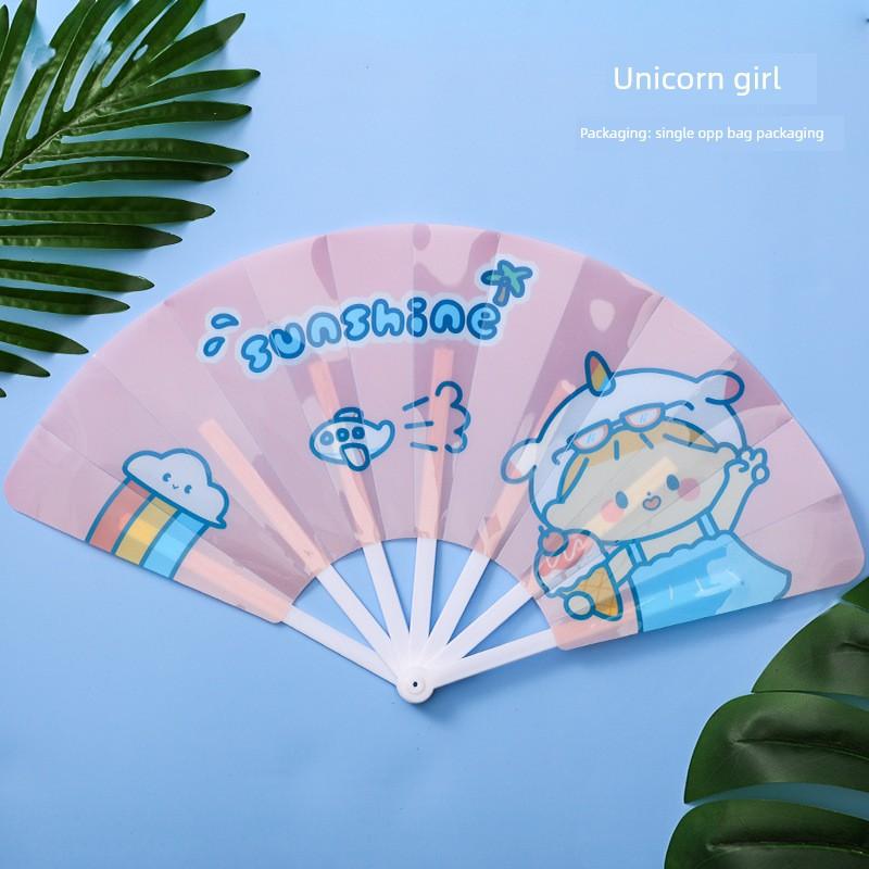 Summer Cartoon Folding Fan, Small Handheld Fan for Students, New Portable Hand-Cranked Fan, Trendy Plastic Folding Fan for Students