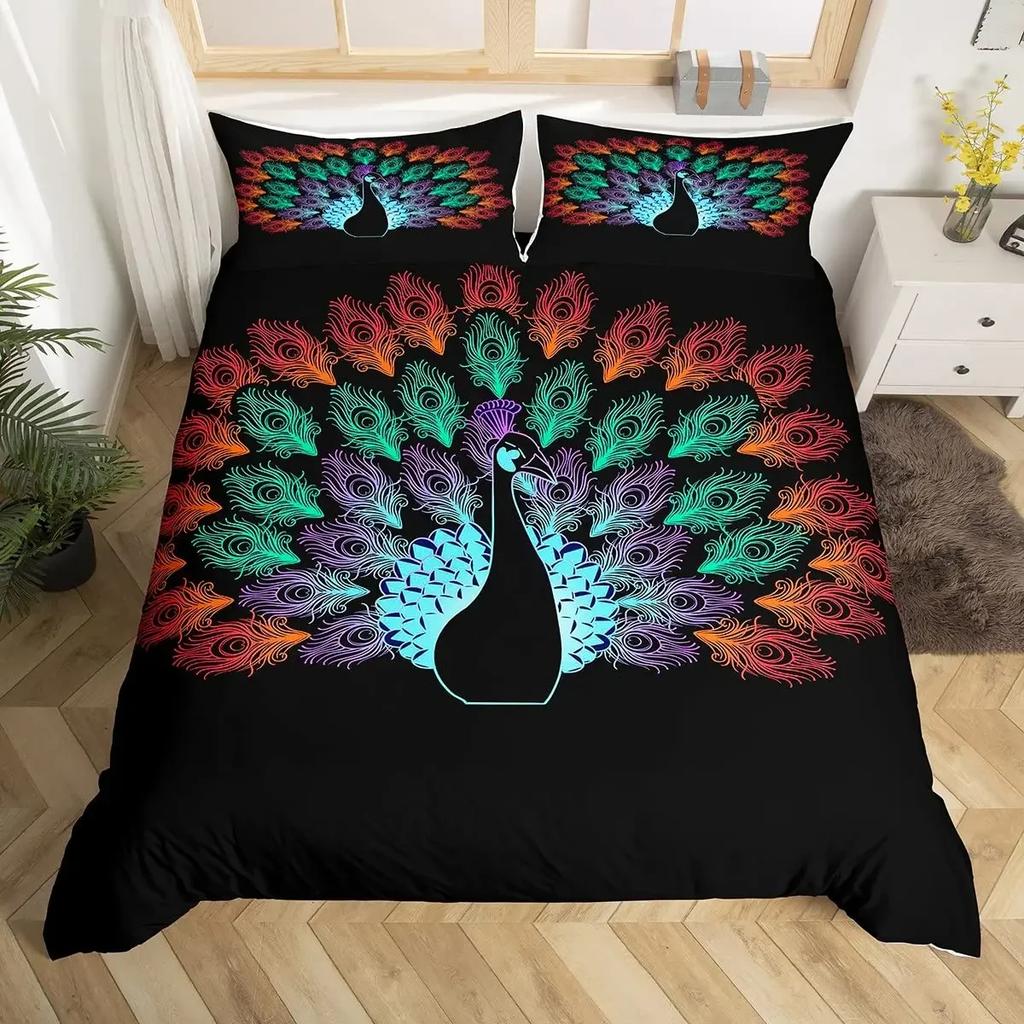 Conjunto de Capa de Edredom Pavão de Luxo Tamanho Twin King Queen Selva Selvagem Animal Capa de Colcha Microfibra Pássaro Exótico Animal Conjunto de Roupa de Cama