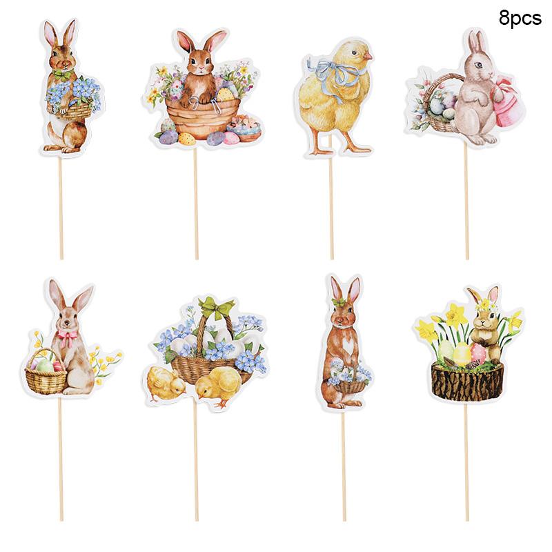 

8/16pcs Easter Bunny Chick Cupcake Toppers Happy Easter Party Cake Dessert DIY Decoration Kids Birthday Party Favors Supplies