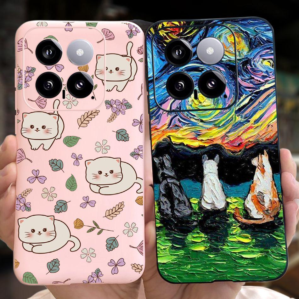 For Xiaomi 14 Phone Case Xiaomi Mi 14 5G Mi14 2024 Cute Cat Cartoon Jelly Silicon Soft Protective Back Cover