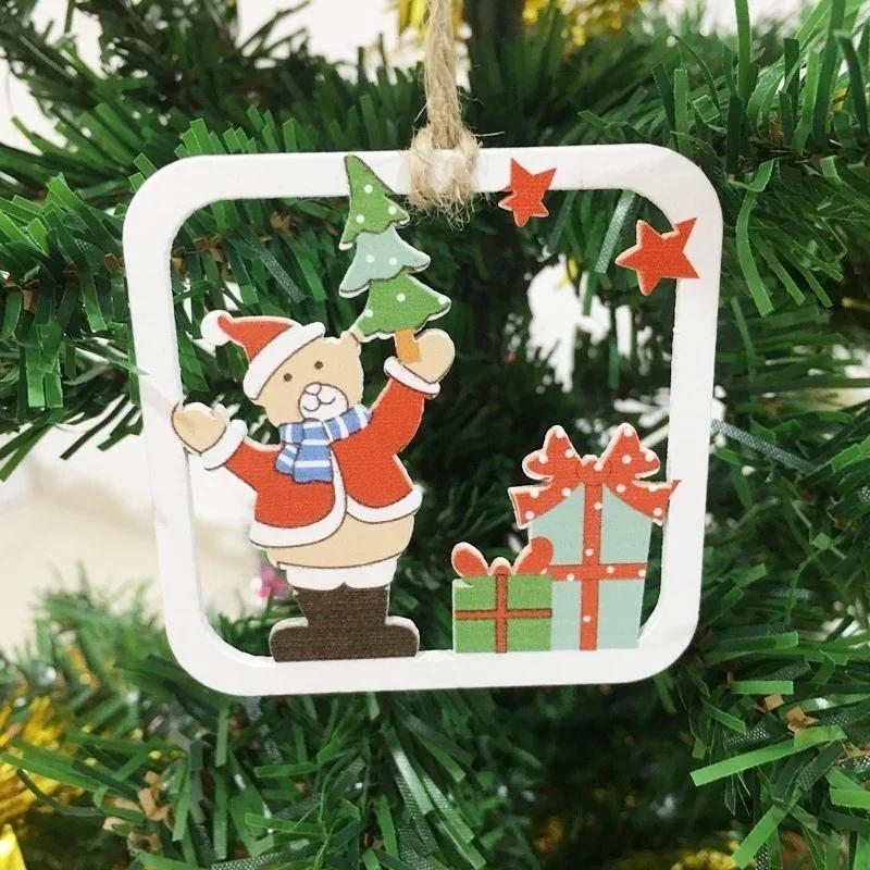 1 Set Christmas Tree Hanging Ornaments Wooden DIY Pendant Bells Santa Claus New Year Decor Christmas Home Party Decor Supplies