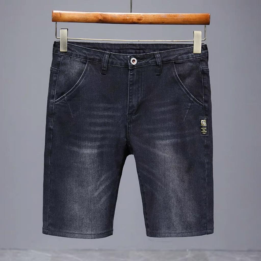 Men's Straight Casual Denim Shorts Simple Solid Color Slim Jeans Comfortable Breathable Short Pants Summer