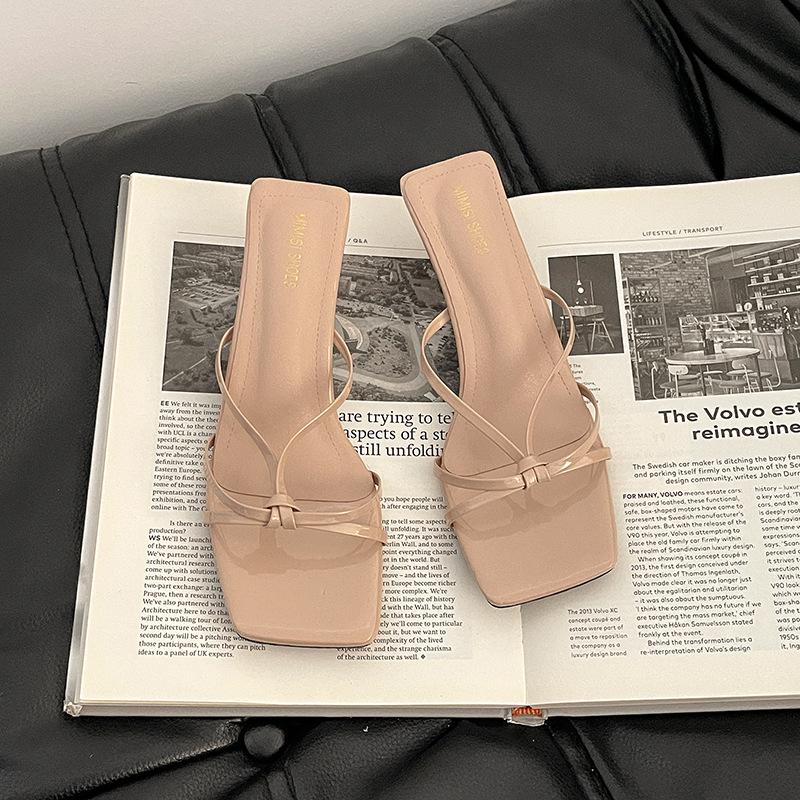 

French thin belt temperament beautiful small heel shoes 2025 new cross belt open toe slippers women s summer high heel cool slippers 40 тілесний