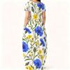 Women Plus Size Round Neck Short Sleeve Floral Printed White Maxi Dress With Side Pockets