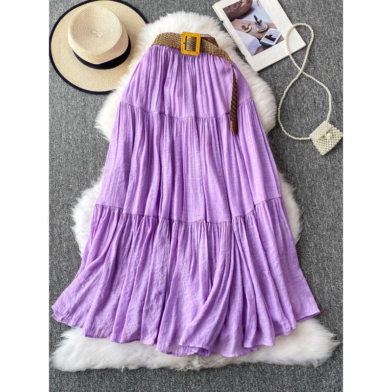 White Skirt Women clothes 2025 Summer Small Mid-Length Casual High Waist Slimming Big Hemline Puffy Cake Skirt