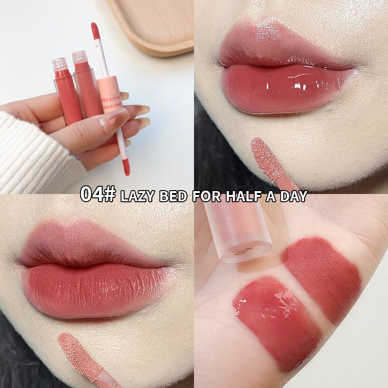 Double End Lip Glaze Full Gloss Mirror And Matte Velvet Long Term And Moisture Lip Gloss Anti Stain Cosmetic Lip Glaze