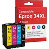 Pacote de 4 Cartuchos Compatíveis EPSON 34XL para Impressoras WF 3720DW, 3720DWF, 3725DW &; Workforce Pro 3720DW, 3720DWF, 3725DW