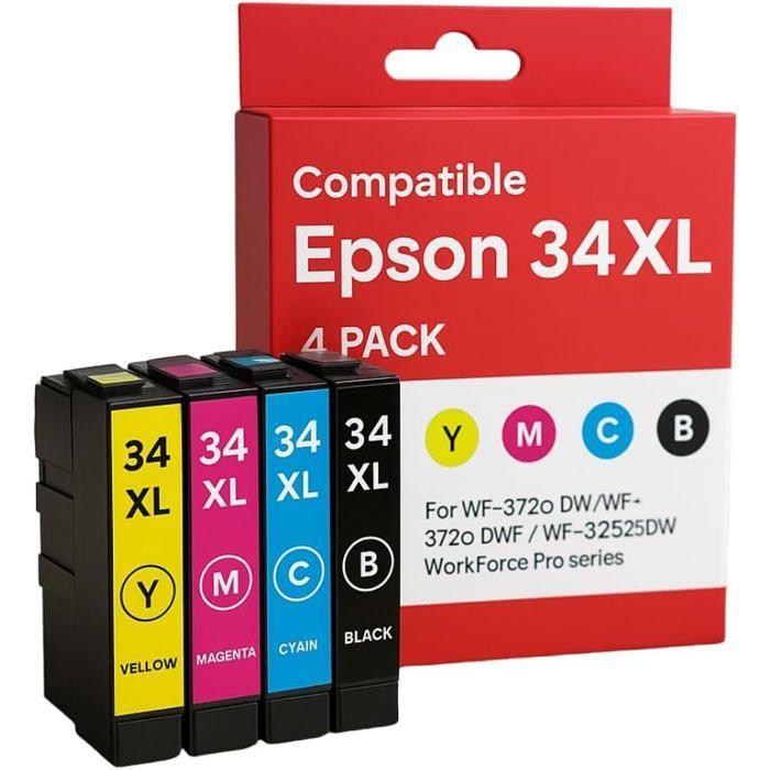 Pacote de 4 Cartuchos Compatíveis EPSON 34XL para Impressoras WF 3720DW, 3720DWF, 3725DW &; Workforce Pro 3720DW, 3720DWF, 3725DW