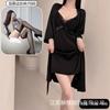 Spring and Summer Sexy Nightdress Lace Temptation V-neck Gathering Ice Silk Suspender Nightdress Backless Chest Pad Suspender Nightdress Set