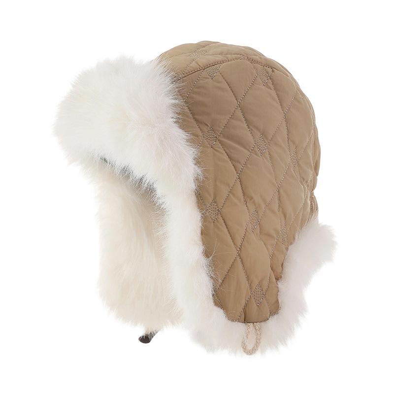 Winter hat female rabbit hair plush headgear plush thickened cold and windproof ear protection warm cap
