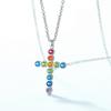 Rainbow Cross Pendant Necklace S925 Silver Inlaid with Precious Zircon Collarbone