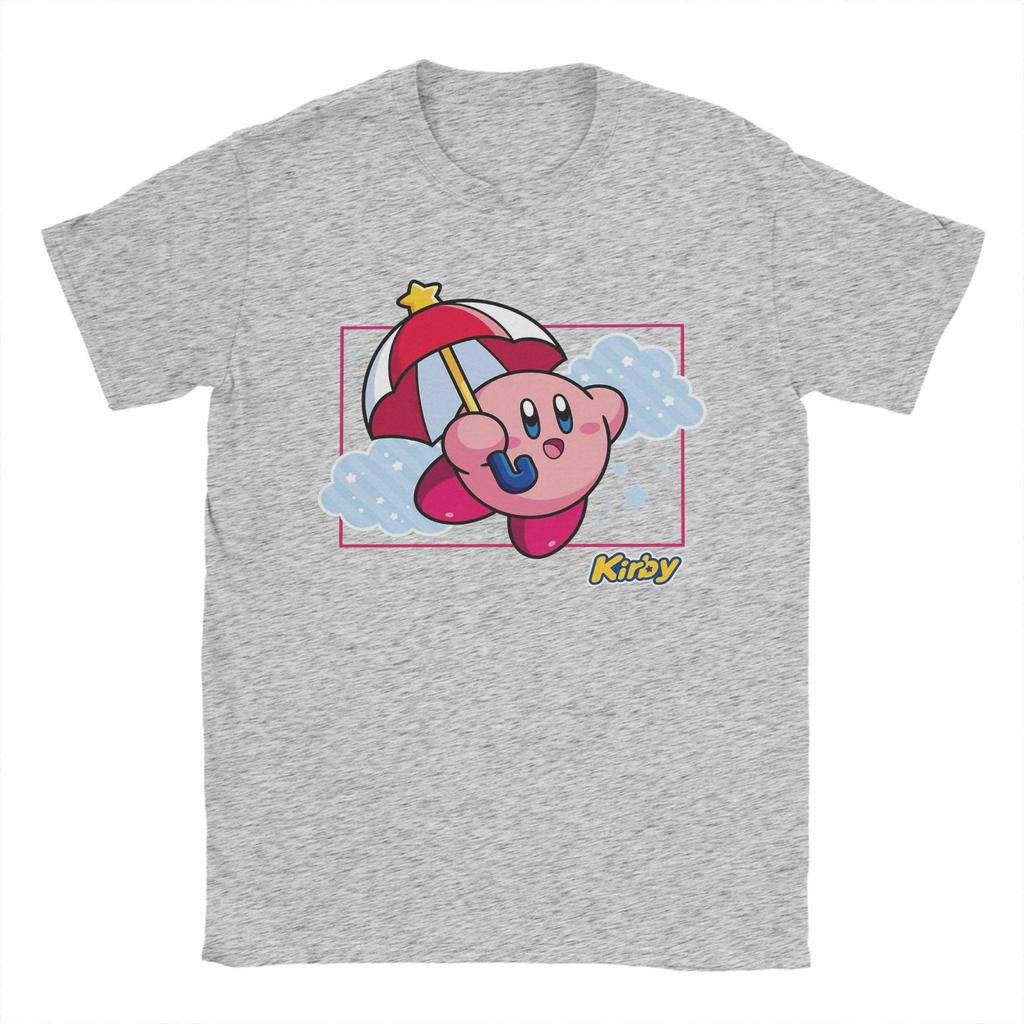 Unisex T-Shirts Kirbys Magischer Regenschirm Pastell Wolkiges Panel Lässige Baumwoll-T-Shirts Kurzarm-T-Shirt Rundhals Kleidung Übergröße