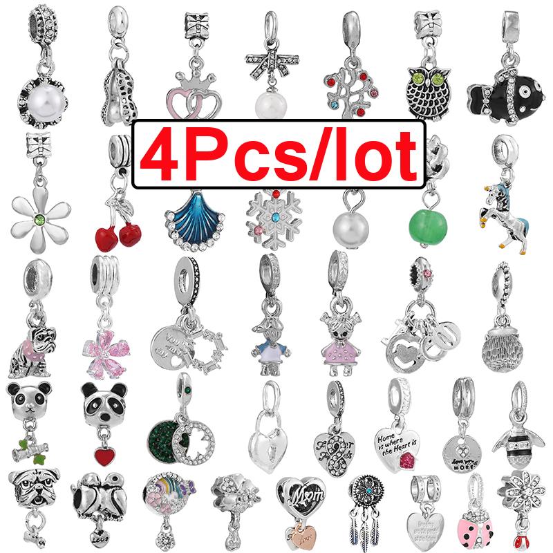 4pcs /Lot 2022 Sterling Silver Color Beads 41 Styles Sparkling Charm Fit Original Brand Bracelets For Women Jewelry Making Gift