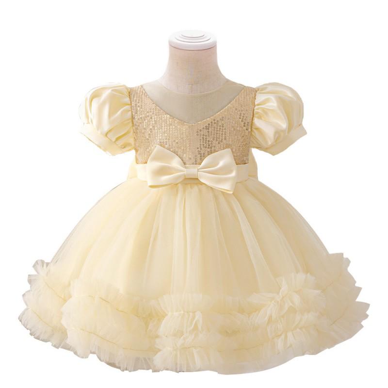 Baby Girls Princess Tulle Dress Puff Sleeve Formal Gown Pageant Wedding Party