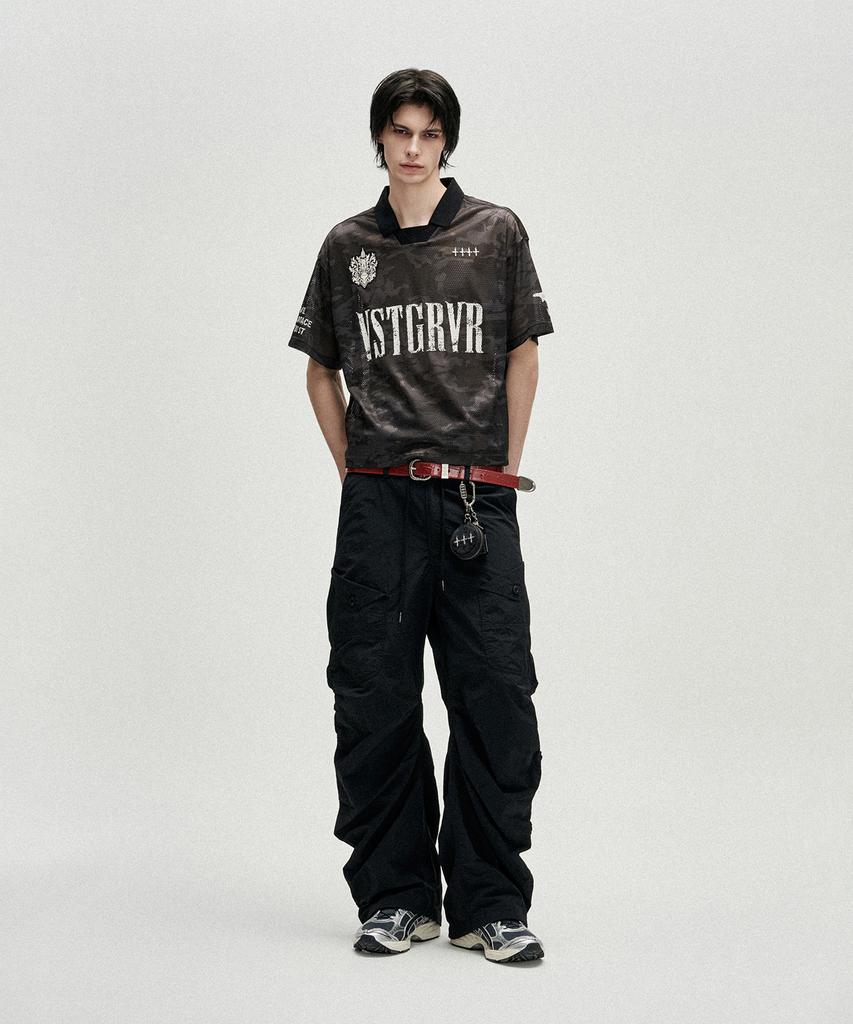 NOT4NERD Shirring Panel Curved Nylon Cargo Pants - Black